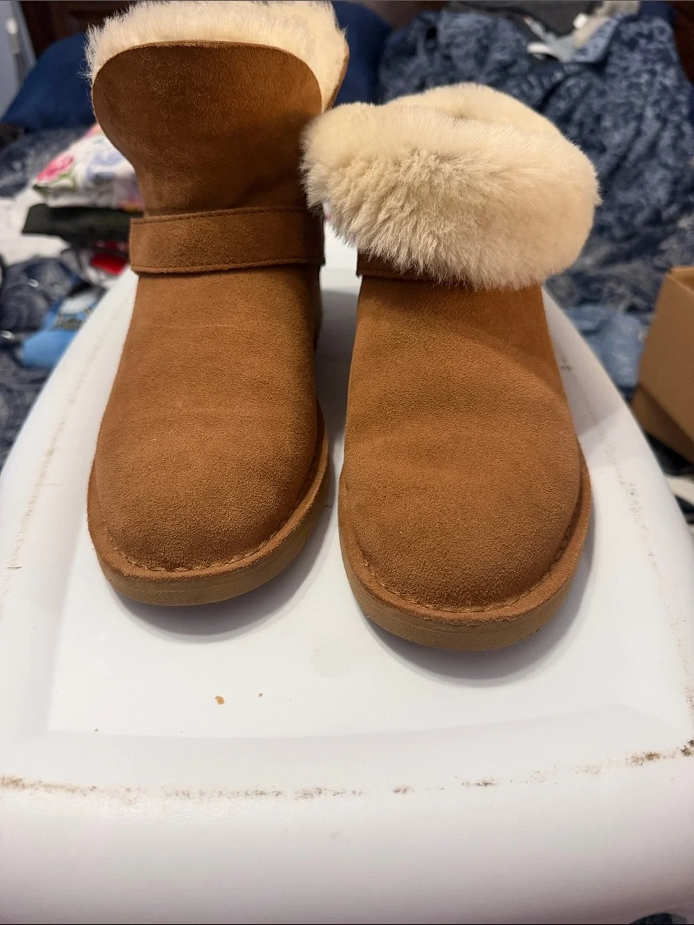 UGG Chestnut Suede Shearling Cuff Slippers